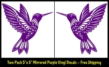 Hummingbird 2 Pack 5" Purple Mirrored Vinyl Decal Car Window Laptop Tablet