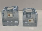 Blenko Glass Ice Cube Candle Holder Crystal Clear - Set of 2 Different Sizes G C