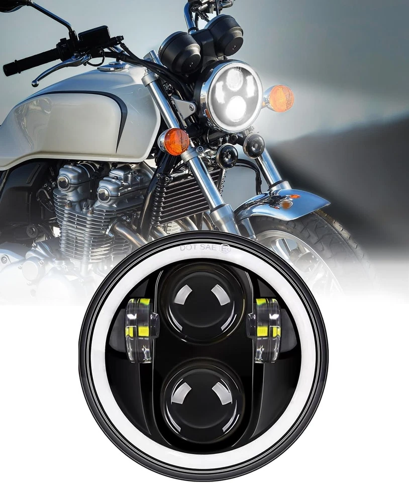 Faros LED redondos de 5,75 pulgadas en negro haz alto/bajo para motocicleta bicicleta 2 un. Foto 3 de 4