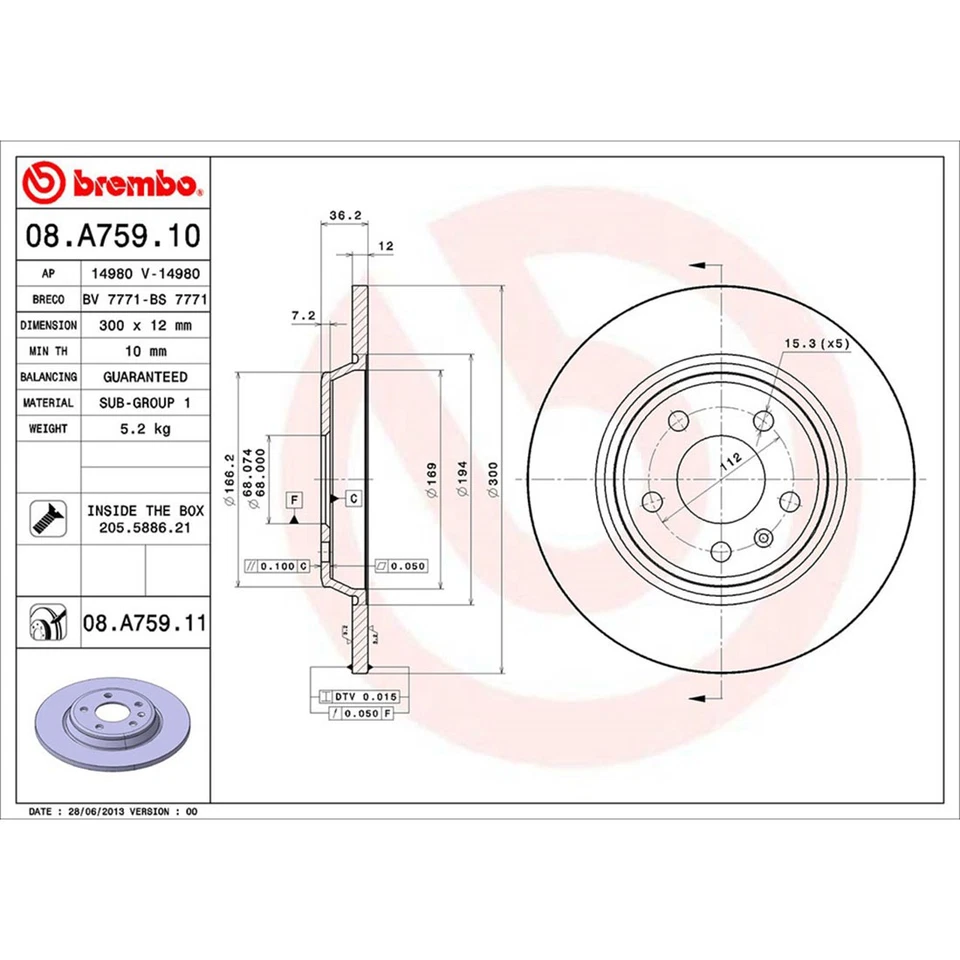 Rotores de freno de disco delanteros Brembo pastillas de freno de cerámica para Mercedes-Benz SLK280 2007 Foto 3 de 4