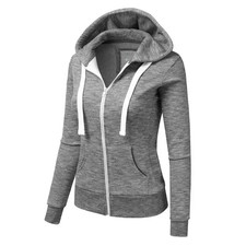 Women's Hoodie Jacket L Gray Pockets Hood Stretch Fall Jacket NEW USA Seller