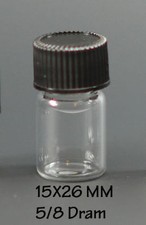 144 Pcs Clear 5/8 Dram Glass Vials w/ Cone Liner caps 15mmX26mm