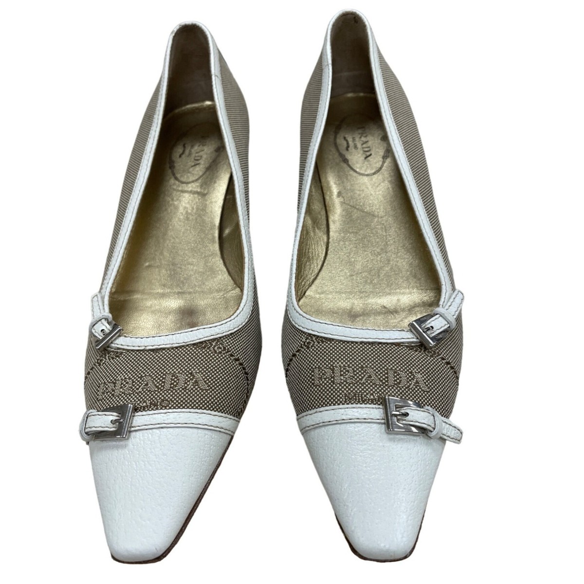 PRADA✤VERO CUOIO 最終 Prada Vero Cuoio Vintage Womens White Brown Leather Shoes 6