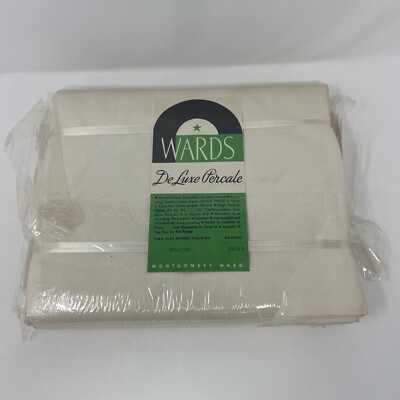 Vintage Wards Full Flat sheet Percale Cream Cotton 81x108 discoloration