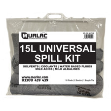 15L General Purpose Spill Kit In Clip Sealed Bag - 10 pads, 2 socks, 1 bag + tie