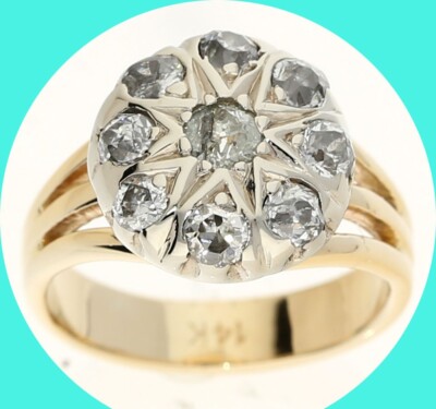 Antique Mine Cut Diamond Ring .95CT 14K Multi- tone Gold Size 3 3/4