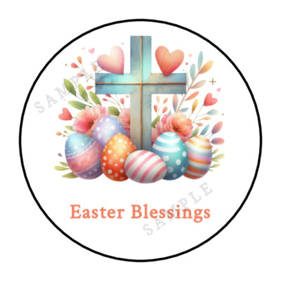 Easter Blessings Cross Stickers labels tags envelope seals party favors round