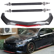 Front Bumper Lip Spoiler Splitter Body Kits Strut Rod For BMW Carbon Fiber+Red