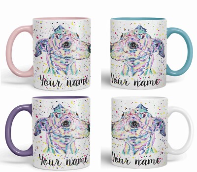Personalisierte Tasse mit Namen Windhund Rennen Hund Haustier Tiere Keramik Kunst farbig