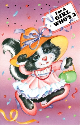 Happy 2nd Birthday Turning Two Kitty Cat Kitten Playing Dress Up Greeting Card