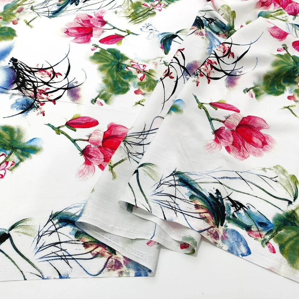 Tela de pintura de viscosa suave material de vestido algodón rayón de 1 yarda X 1,4 metros Foto 2 de 4