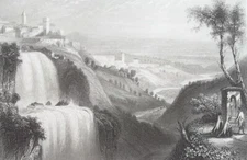 ITALY Falls at Tivoli - 1860 Steel Engraving Print