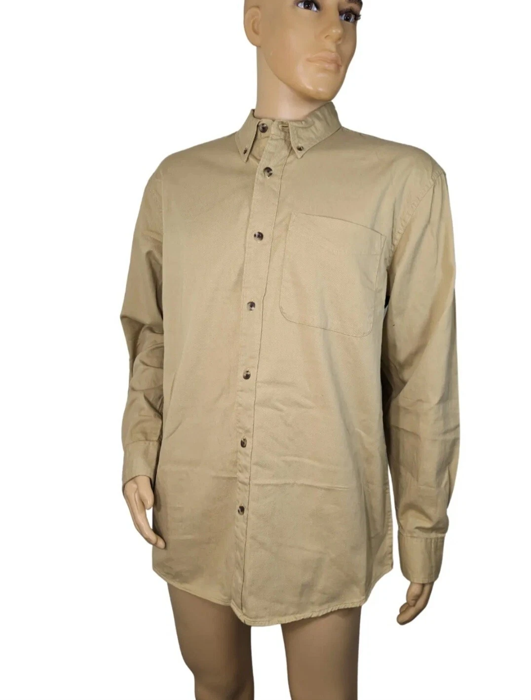 North Country Men's Long Sleeve Button Up Size L Shirt Khaki 100% Cotton NWT 19