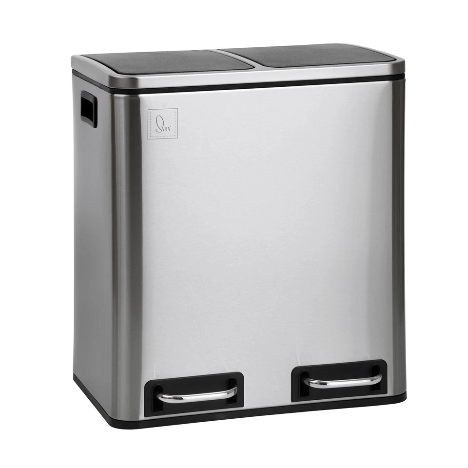 B-Ware SVITA TM2X15 Mülleimer 30L Edelstahl Abfalleimer Mülltrennung Silber