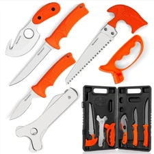 7pc Game Processing Kit Outdoor Hunting Deer Meat Butchers Skinning Knife Set