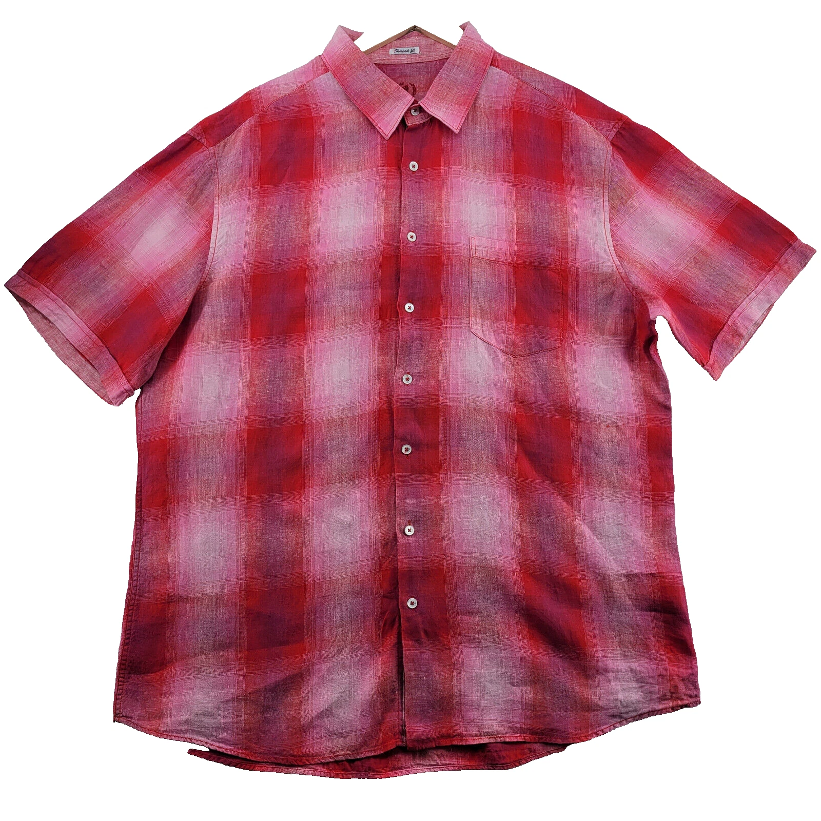 Bugatchi Uomo Shaped Fit Men's Size 2XL Check Rose Pink Linen Casual Shirt