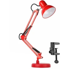 Metal Adjustable Swing Arm Desk Lamp, Eye-Caring Study Desk Lamps Red