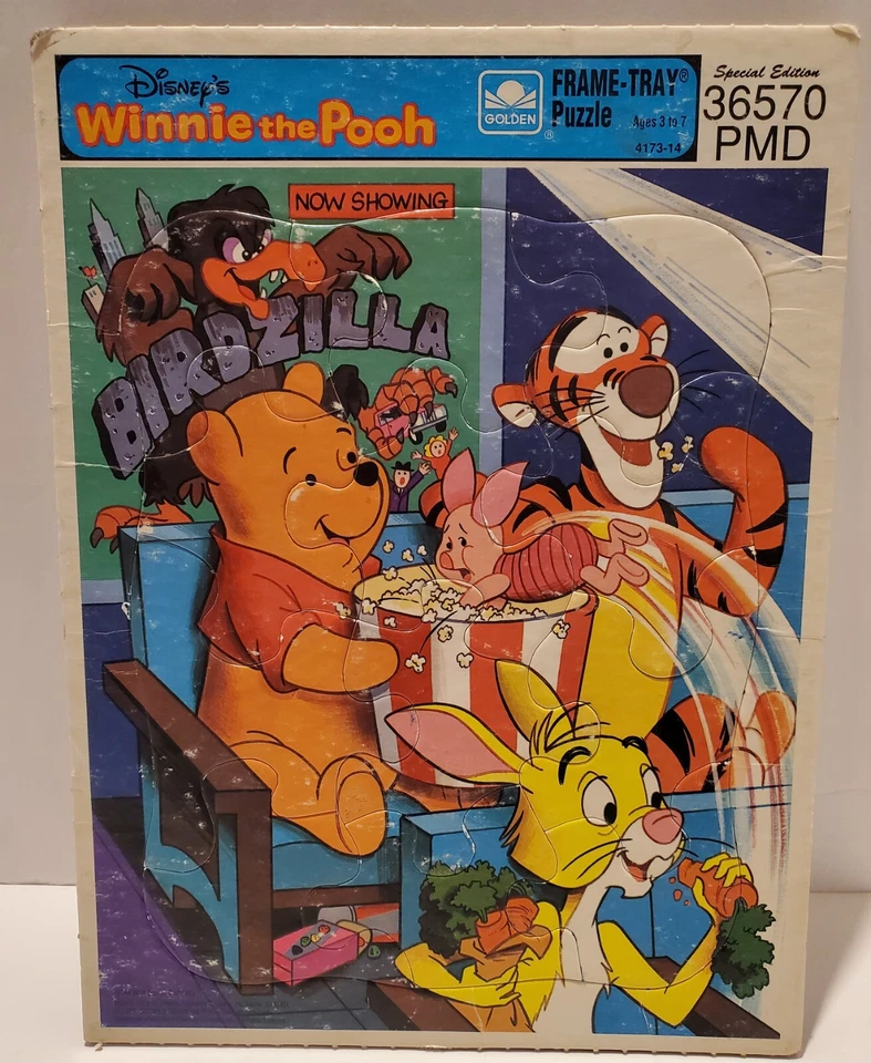 Juego de 2 rompecabezas bandeja marco dorado Disney vintage años 80 Pooh y 3 cerditos Foto 4 de 4