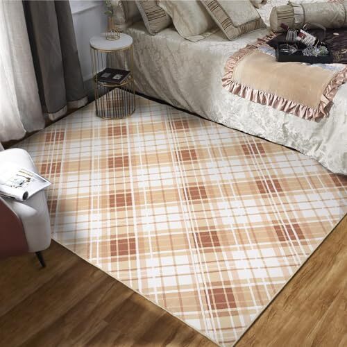 Modern Plaid Washable Rugs 6 x 9 Area Rugs for Living Room 6 x 9 FT Coffee - Picture 1 of 7