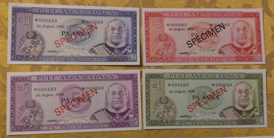 TONGA COMPLETE 4 SPECIMEN SET 1978 w/COA 000163 CS1 P 19 - 22 UNC COA LOW # - Image 2 of 4