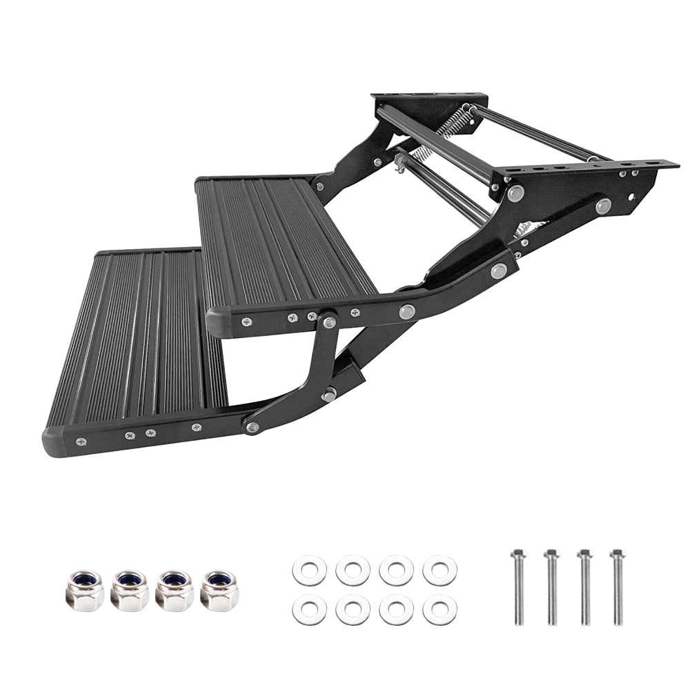 Double/Single Caravan Step Black Pull Out Folding Aluminium Off Road RV