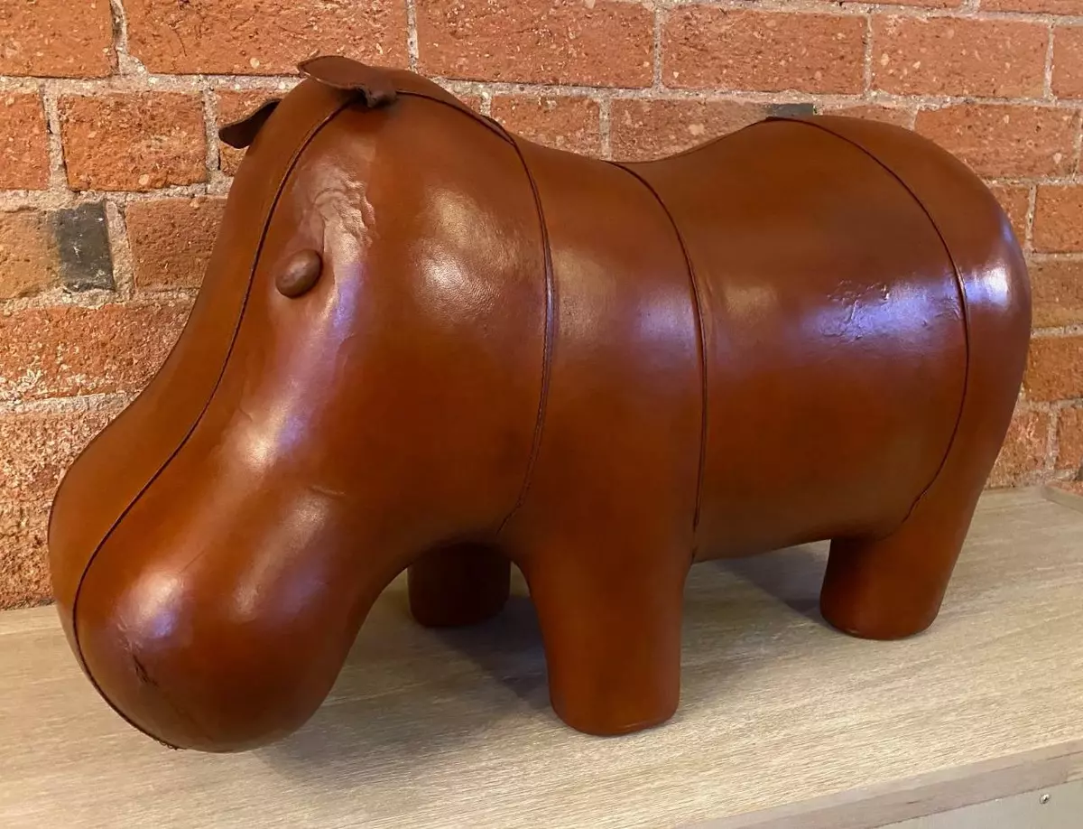 Vintage leather hippo footstool deals