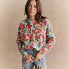 Sezane Women's Printed Mohair Blend Crew-neck Loose Sweater Sweater