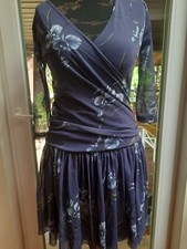 GANNI Etsu Mesh Summer Floral Dress Lightly Pleated Wrap Front size L