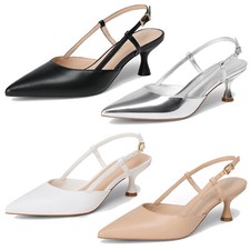 Women Pointed Toe Slingback Pumps Low Stiletto Heels Office Party Wedding Pumps