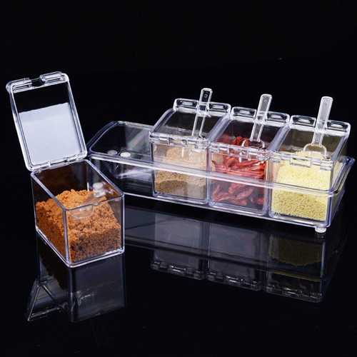 4in1 One Waterproof and Moisture Proof Clear Seasoning Storage Container & Spoon - Foto 4 di 8