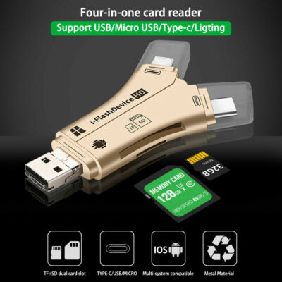 4 In 1 IFlash Drive USB Micro SD &TF Card Reader Adapter For Iphone Android Ipad - Foto 8