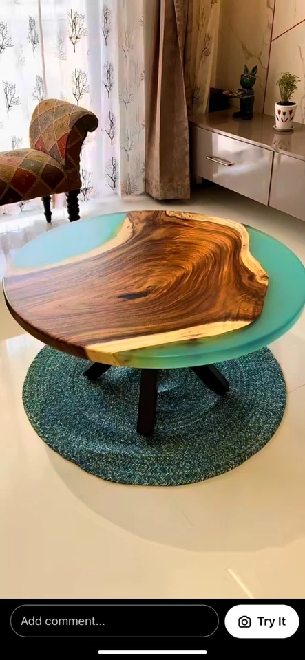 Custom Green Epoxy Resin Live Edge  Wooden Coffee, Side, Center ,End Table Top - Image 4 of 4