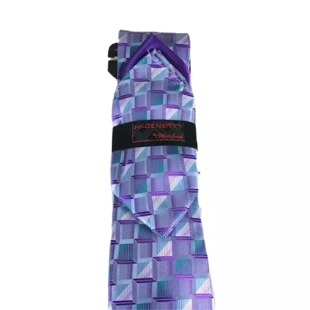 Steven Land Men Tie & 2 Hankies Purple Charcoal Teal Lavender Hi-Density 3 Piece - Image 2 of 3