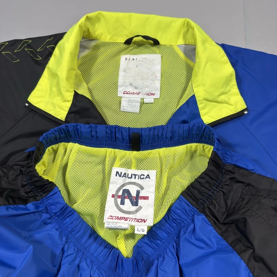 Vtg 90s Nautica Competition Men L Baggy Spell Out 2 Piece Windbreaker Track Suit - Image 2 of 4