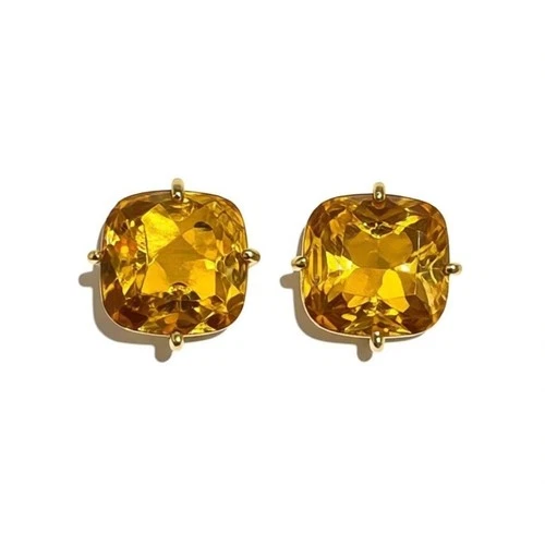 Vintage Monet Gold Citrine Glass Clip On Earrings Elegant Costume Jewelry