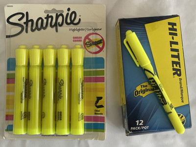 5 Pack Sharpie Chisel Tip Plus 12 Pack Avery Clip, Fluorescent Yellow Ink