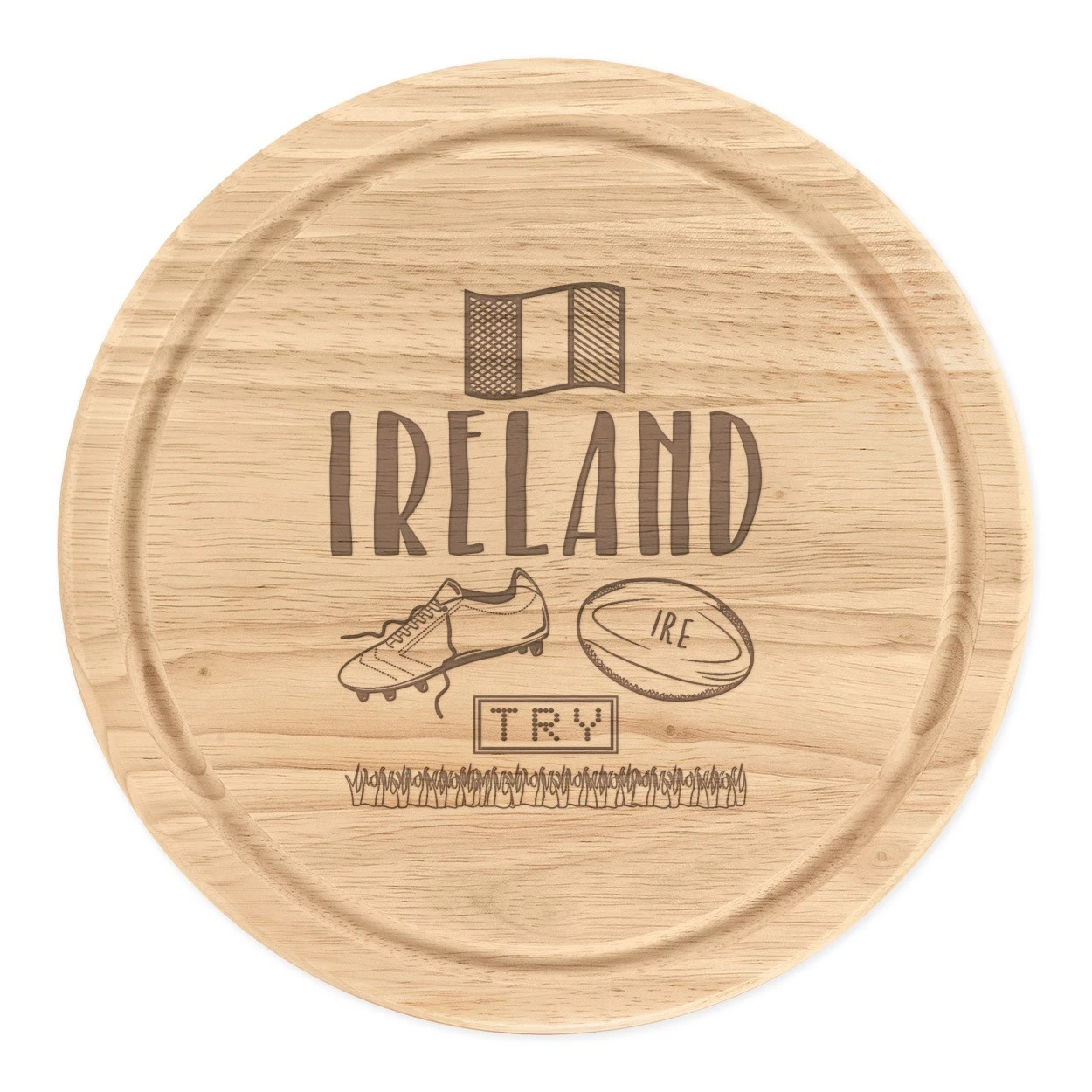 Rugby Ireland Round Chopping Cheese Board Funny Union Shamrock Flag