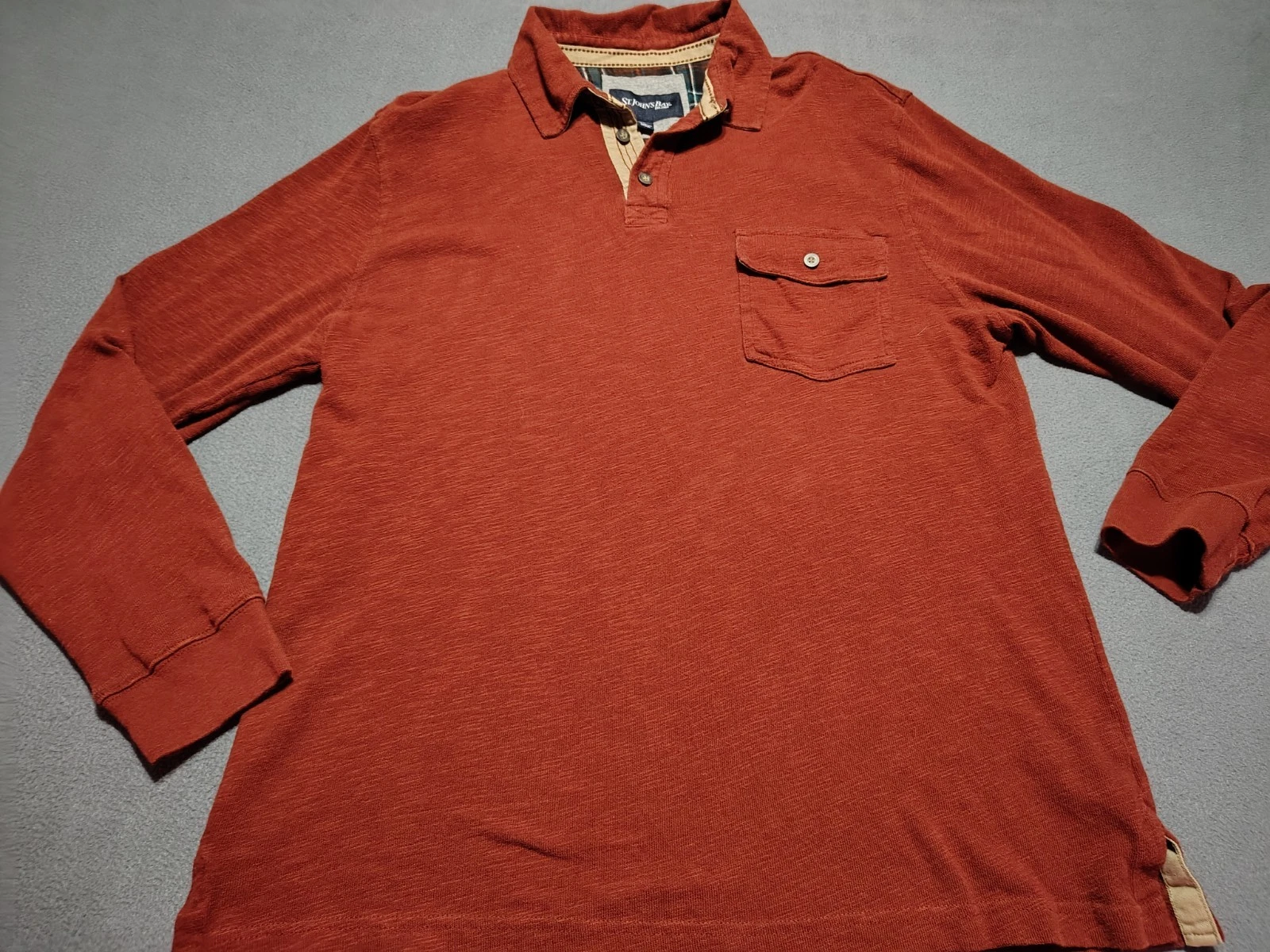 St John's Bay Shirt Men L Brown Pullover Jersey Long Sleeve Pocket Outdoor