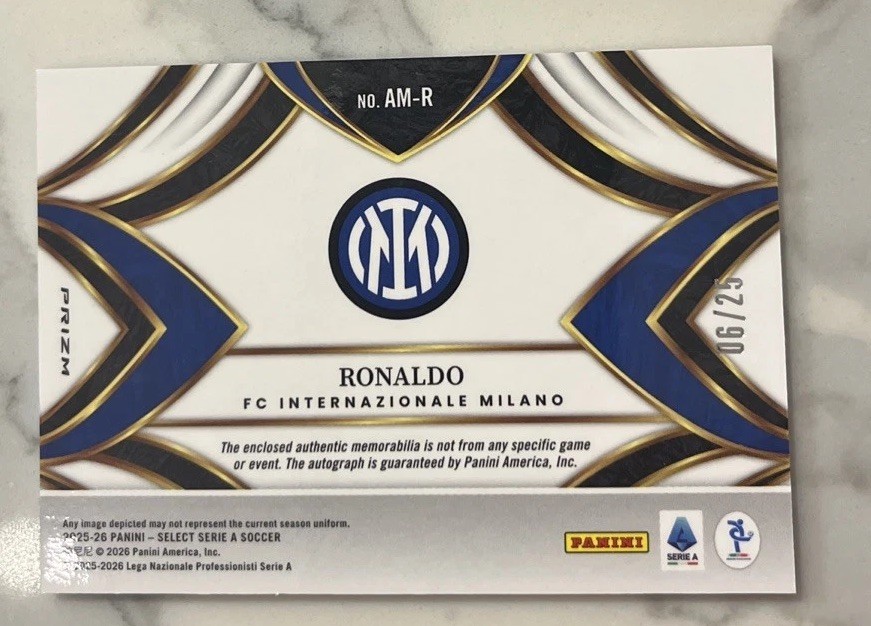 2025-2026 Panini Select Serie A Ronaldo Patch Auto Inter Milan /25 view 2