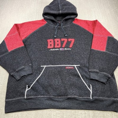 Vintage Y2K Bugle Boy Hoodie Men XL Heavy Fleece Colorblock Red Gray Patchwork