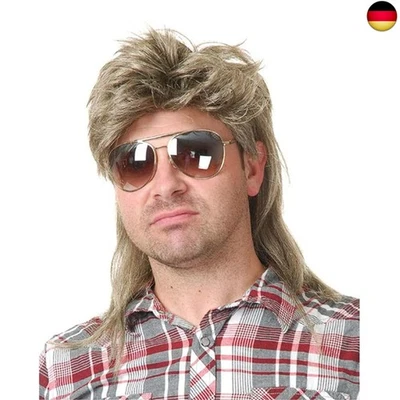 BEWEIG Männer Blonde Vokuhila 80er Mullet Perücke Herren Lang Synthetische Haare C