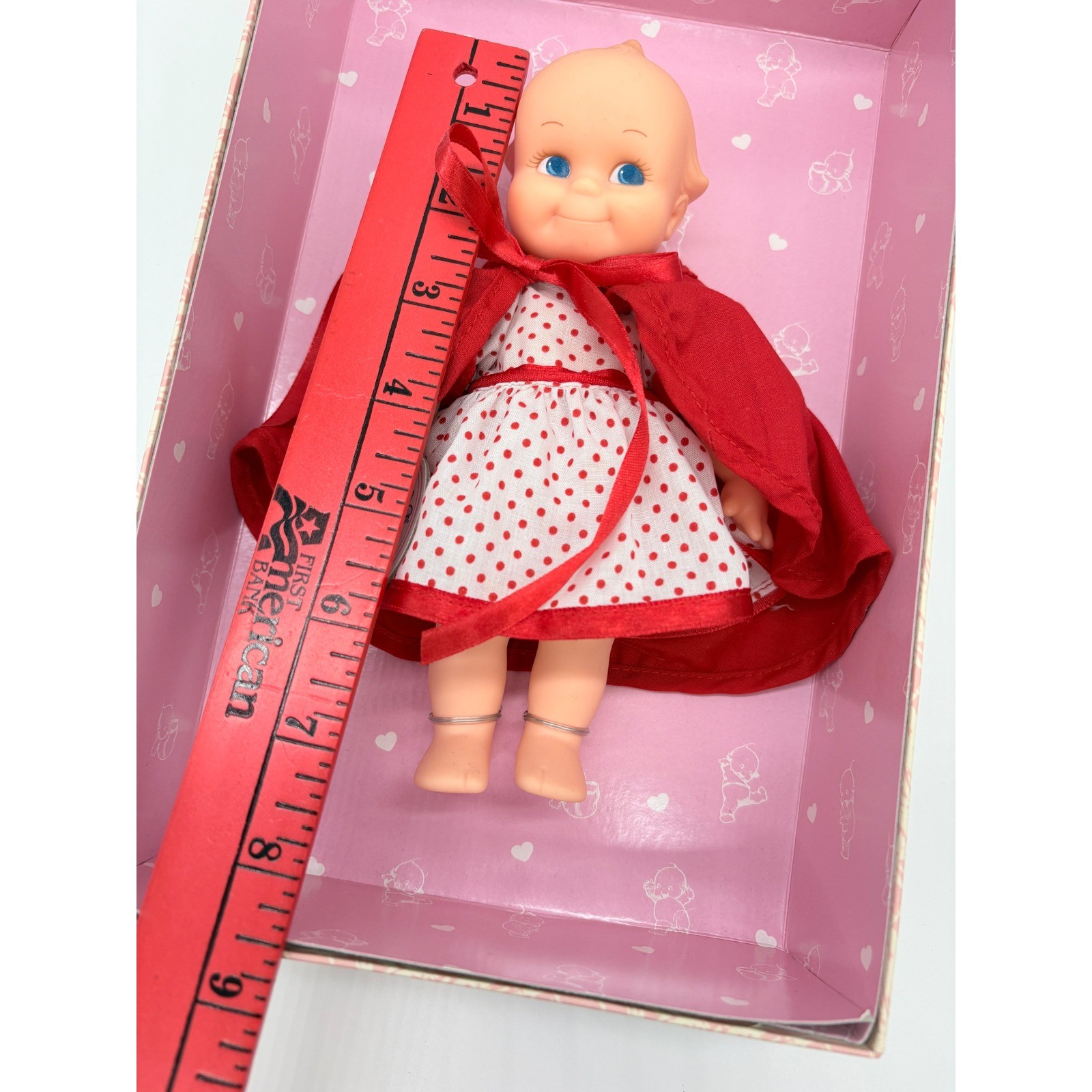 Rose O'Neill Original Kewpie Doll Little Red Riding Hood Cape Polka Dot Dress