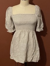Reformation 100% Linen Dress Sand Mini dress Smock Square Neck Sz S Made In USA