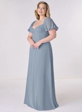 NWT Barbie Azazie Dress 1003 Dusty Blue Bridesmaid wedding Chiffon A-line Sz 16