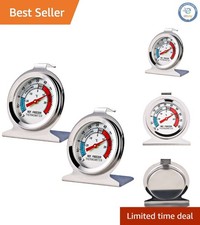 Durable Stainless Steel Refrigerator Thermometer - Large Dial, Easy Read, 2 Pack