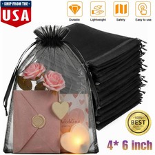 100  Black Drawstring Organza Pouches Wedding Candy Gift Jewelry Bags 4"x6" US