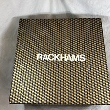 Vintage original Rackhams cardboard lidded hat box gold black 36 x 36 x 19 cm