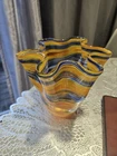 Murano Style Art Glass Vase Handkerchief Shape, Vintage, 10"