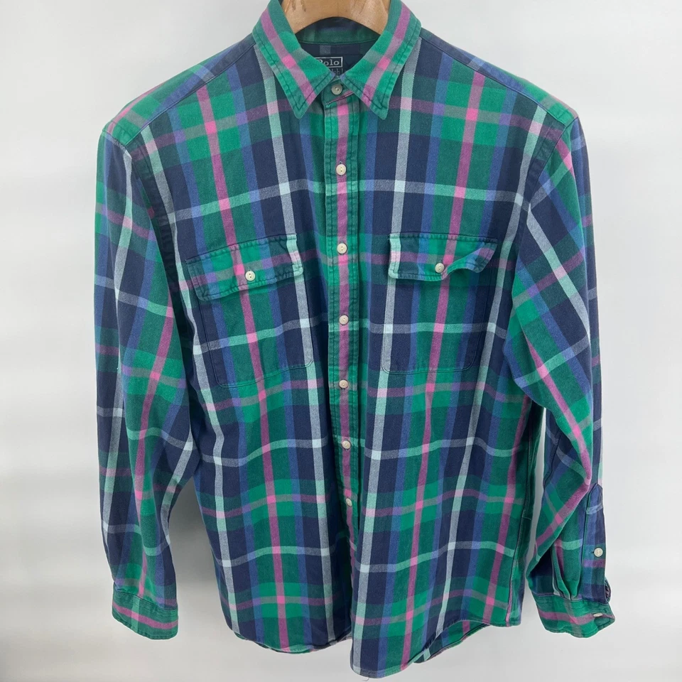 Polo Ralph Lauren Plaid Button Down Flannel Shirt Men's Size L Whitfield Y2K - Image 3 of 4