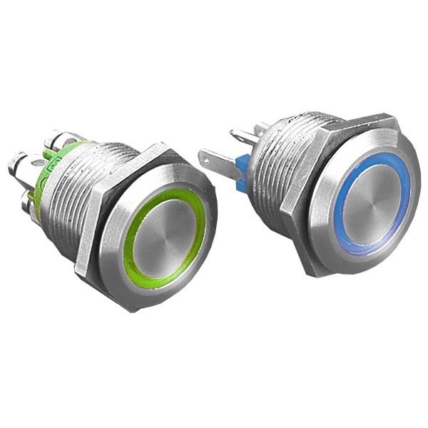 Bulgin Anti-vandal Switch SPST 24V DC 50mA Green Ring